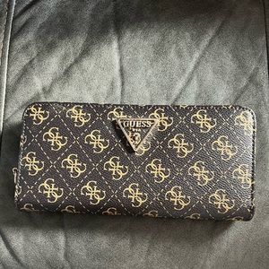 Guess Brown and Gold Logo Zip Around Wallet